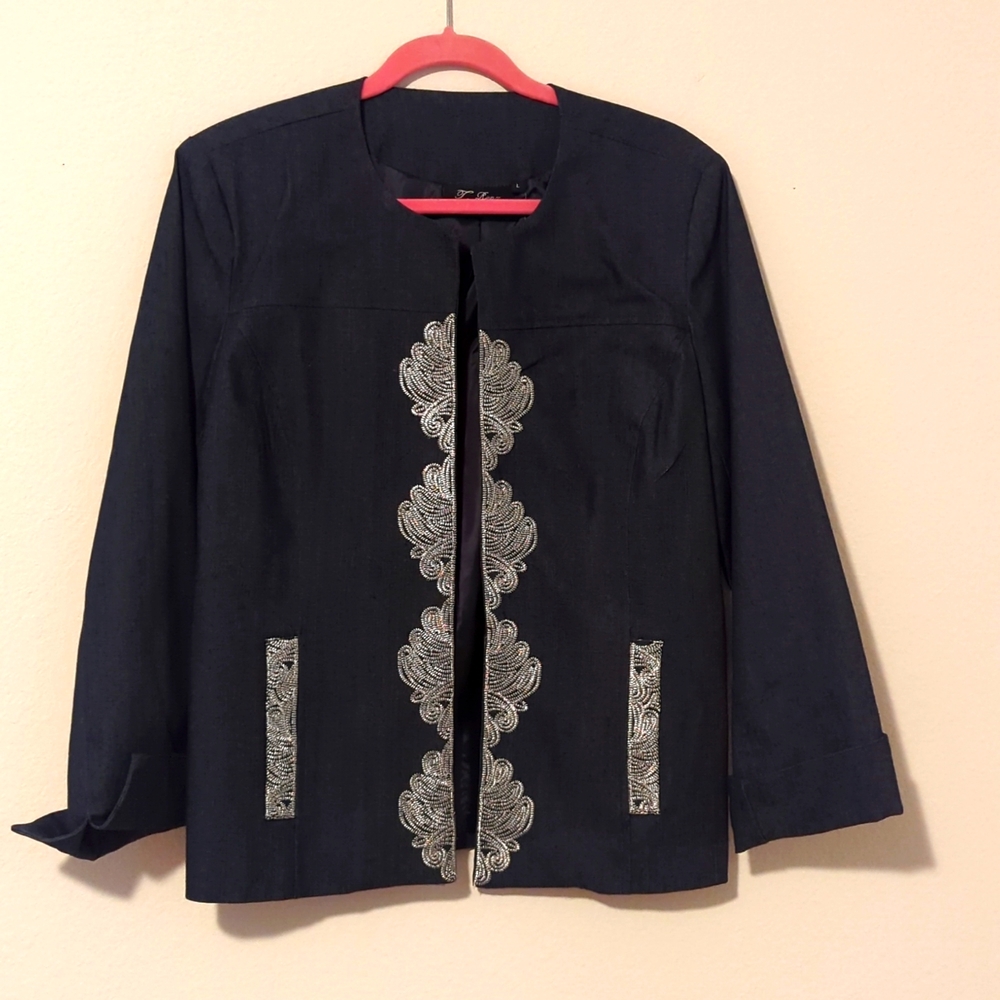 Elegant Black Embroidered Women's Jeans Blazer